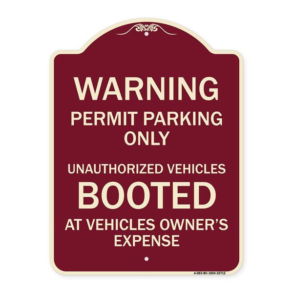 Signmission Permit Parking Only Unauthorized Vehicles Booted at Vehicle Owners Expense, A-DES-BU-1824-22712 A-DES-BU-1824-22712 - main